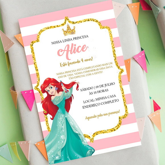 Convite Digital Ariel Princesa da Disney