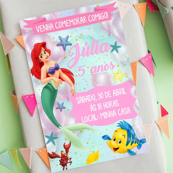 Convite Digital Ariel Princesa da Disney