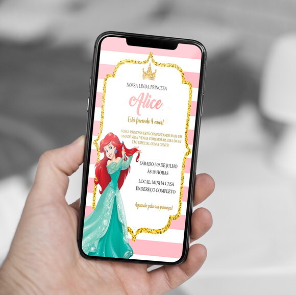 Convite Digital Ariel Princesa da Disney