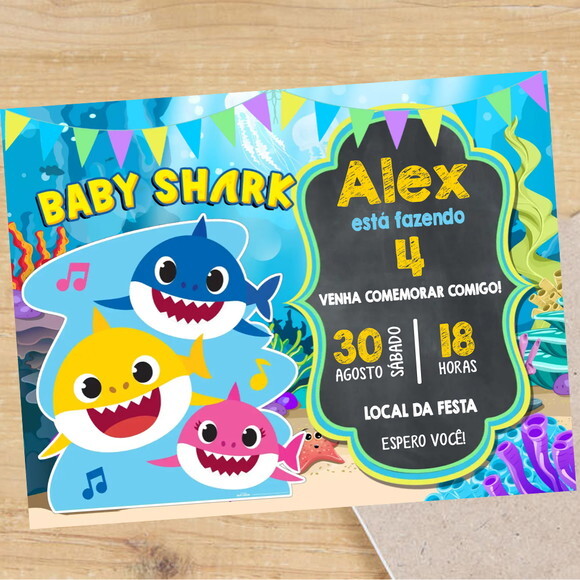 Convite Digital Baby Shark Menino Azul