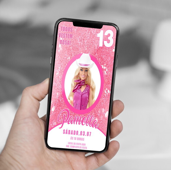 Convite Digital Barbie de Chapéu