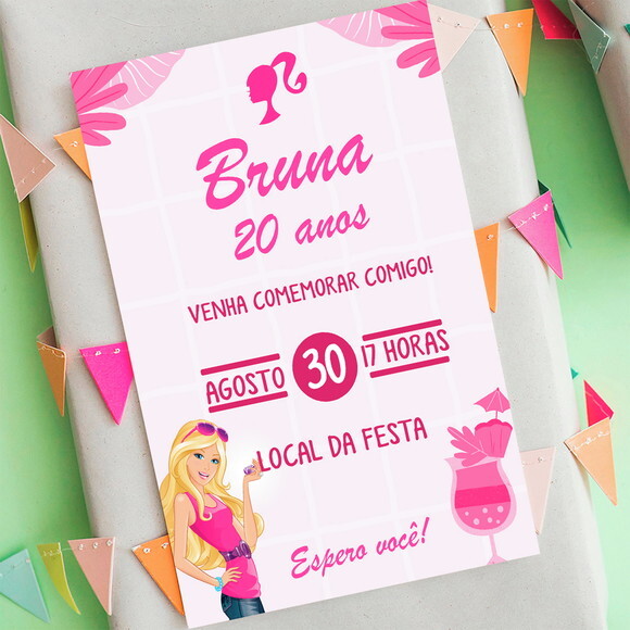 Convite Digital Barbie Festa Aniversário Adulto