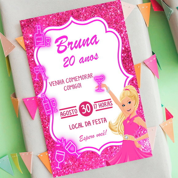 Convite Digital Barbie Festa Aniversário Adulto