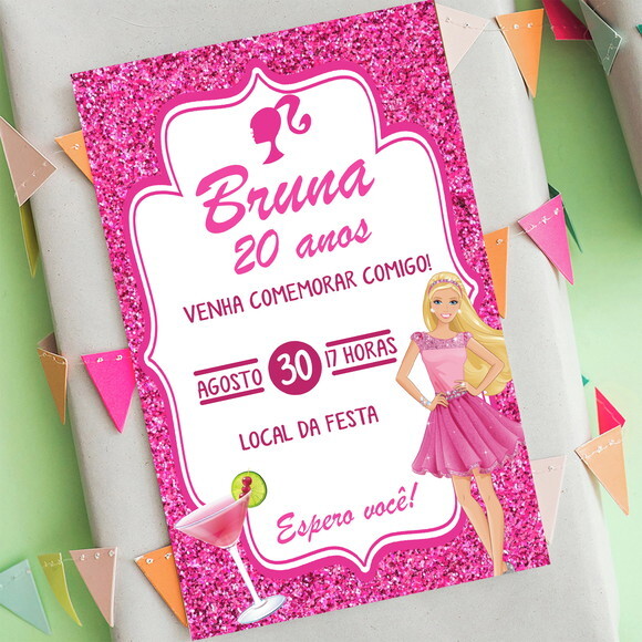 Convite Digital Barbie Festa Aniversário Adulto Drink