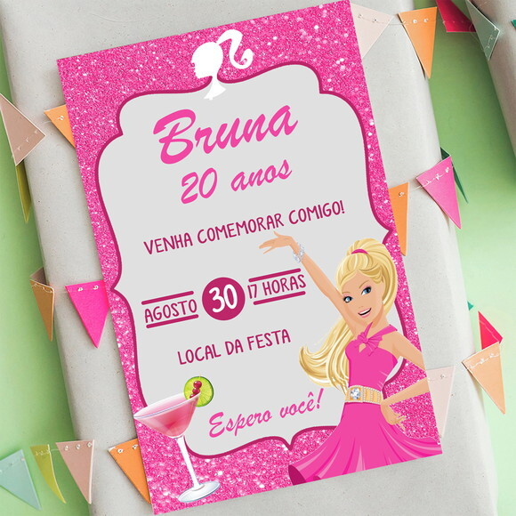 Convite Digital Barbie Festa Aniversário Adulto Drink