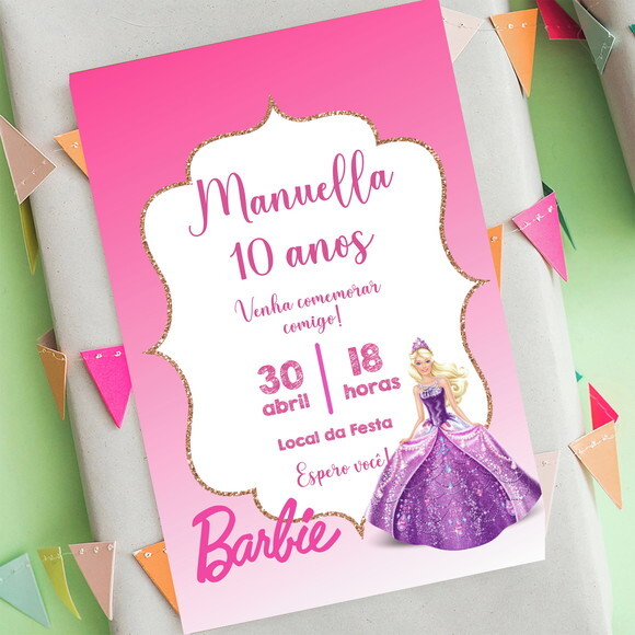 Convite Digital Barbie Festa Aniversário Barbie