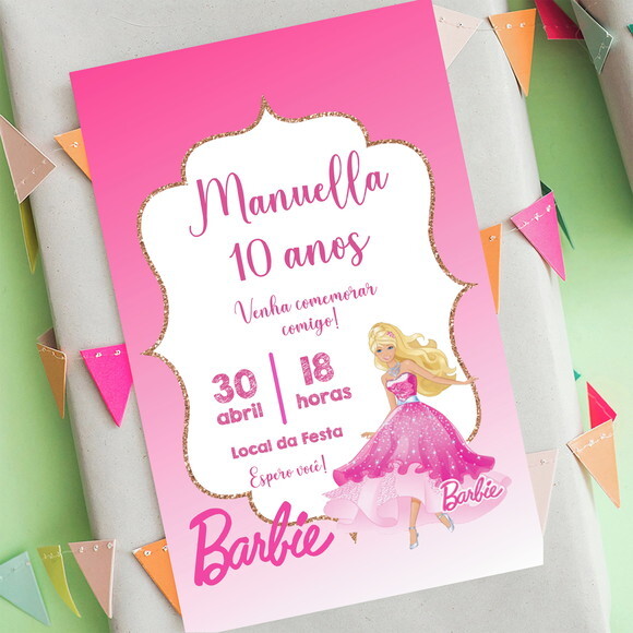 Convite Digital Barbie Festa Aniversário Princesa
