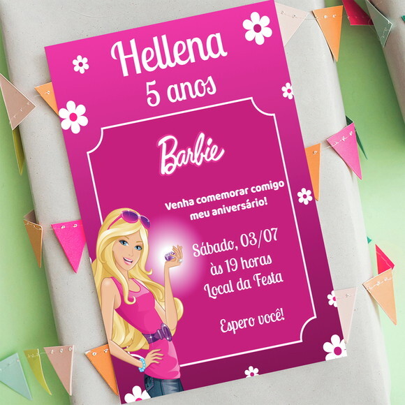 Convite Digital Barbie Festa Barbie Cor de Rosa