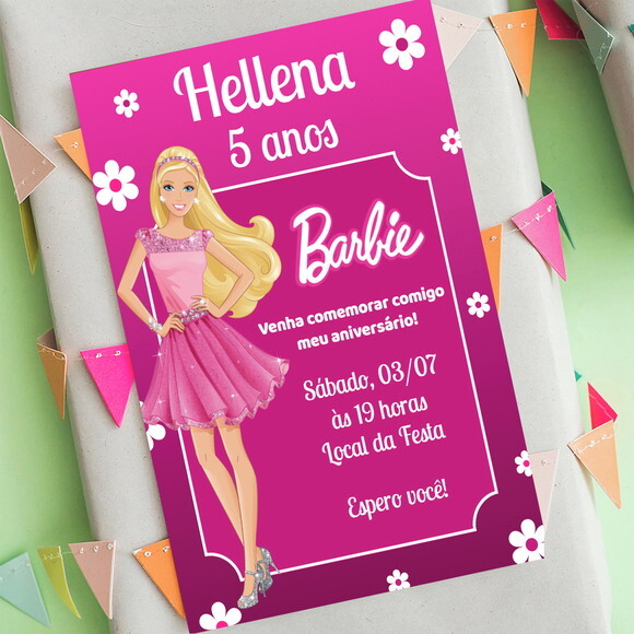 Convite Digital Barbie Festa Barbie Cor de Rosa