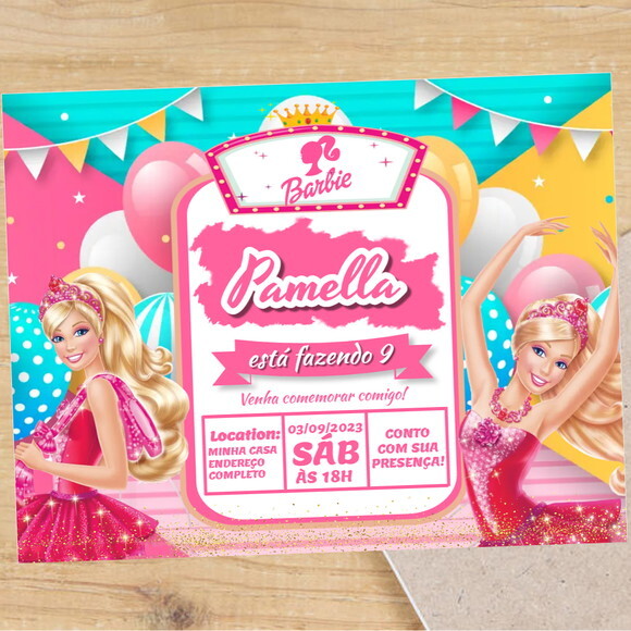 Convite Digital Barbie Festa Barbie Cor de Rosa