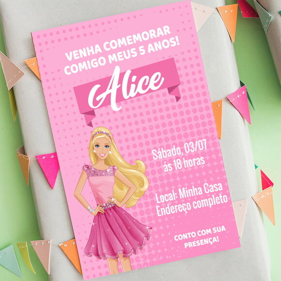 Convite Digital Barbie Festa Barbie Cor de Rosa