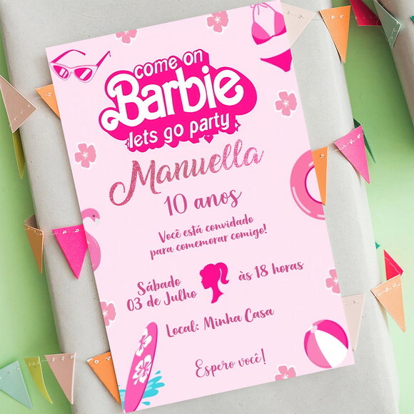 Convite Digital Barbie Festa Barbie Cor de Rosa