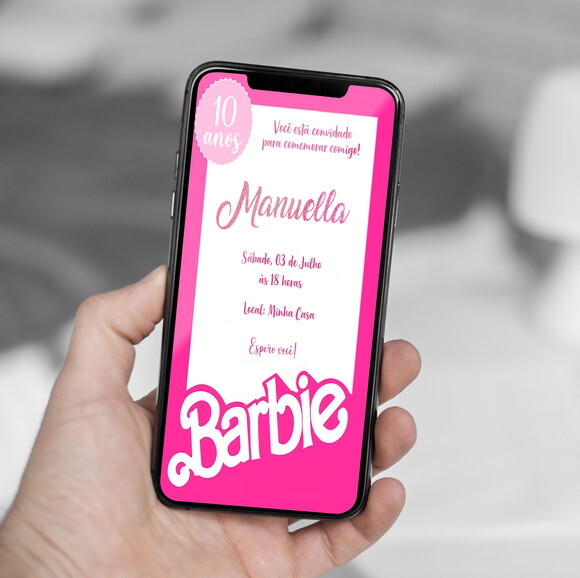 Convite Digital Barbie Festa Barbie Cor de Rosa