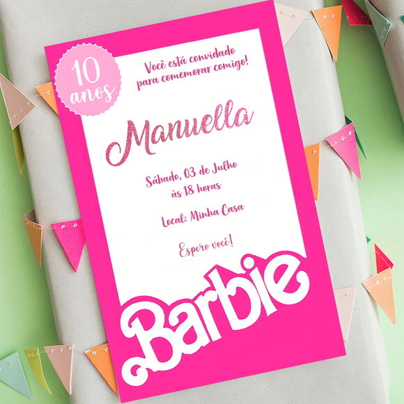 Convite Digital Barbie Festa Barbie Cor de Rosa