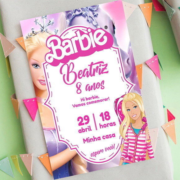 Convite Digital Barbie Festa Barbie Cor de Rosa