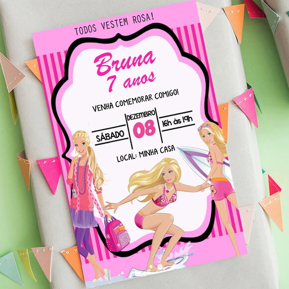 Convite Digital Barbie Festa Barbie Cor de Rosa