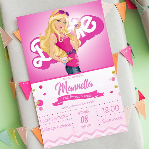 Convite Digital Barbie Festa Barbie Cor de Rosa