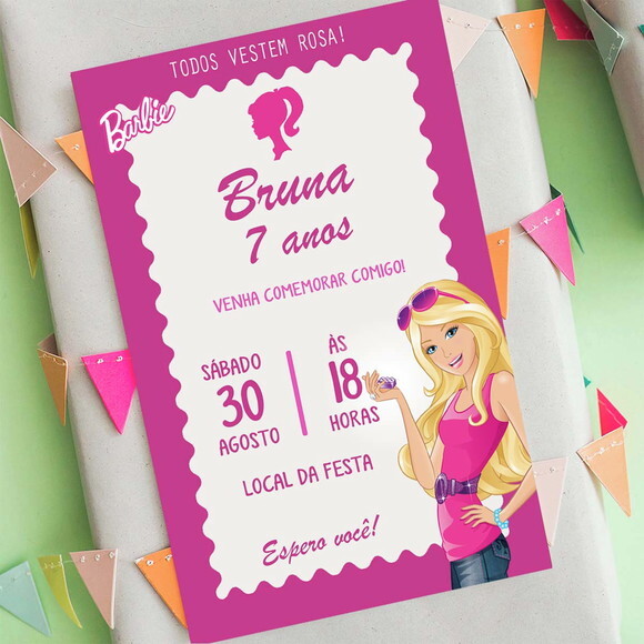 Convite Digital Barbie Festa Cor de Rosa