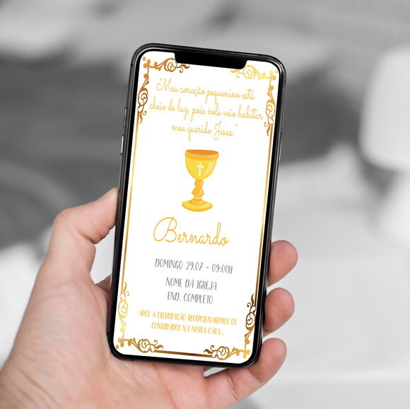 Convite Digital Batizado Calice Dourado