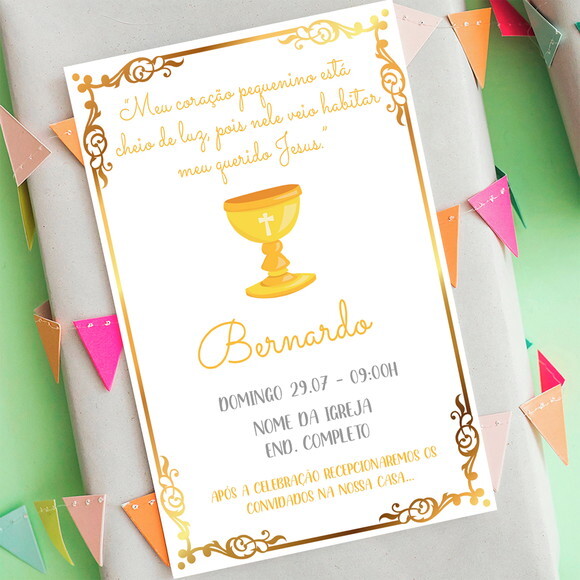 Convite Digital Batizado Calice Dourado