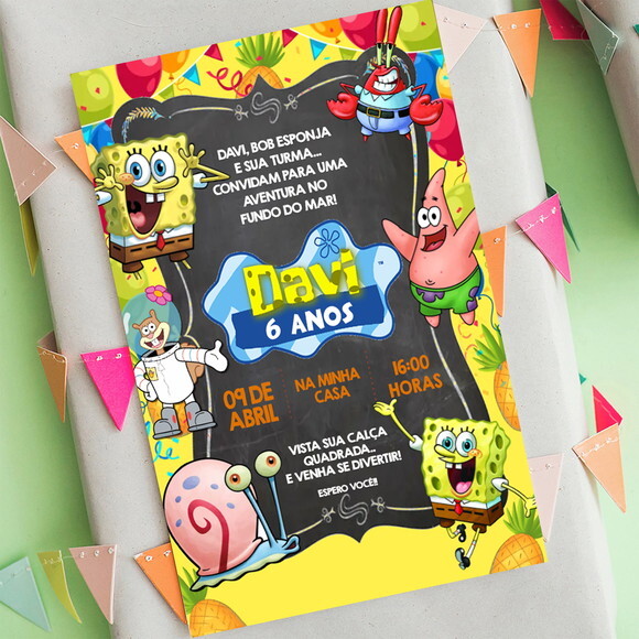 Convite Digital Bob Esponja Personagens