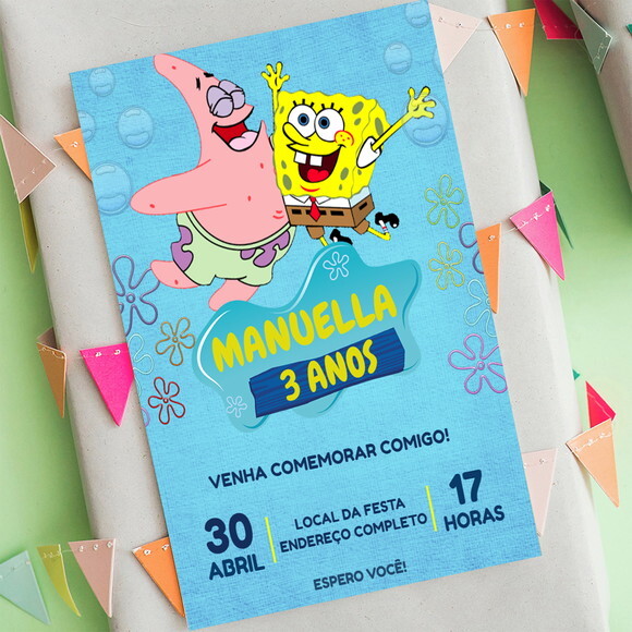 Convite Digital Bob Esponja Vários Modelos