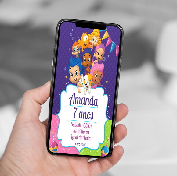 Convite Digital Bubble Guppies Roxo