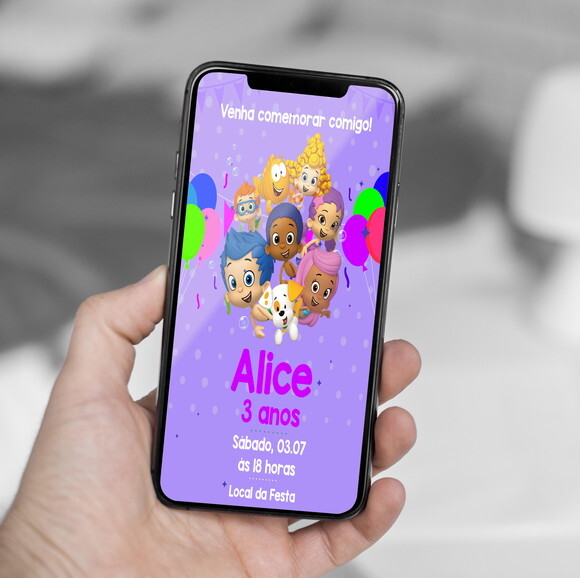Convite Digital Bubble Guppies Roxo
