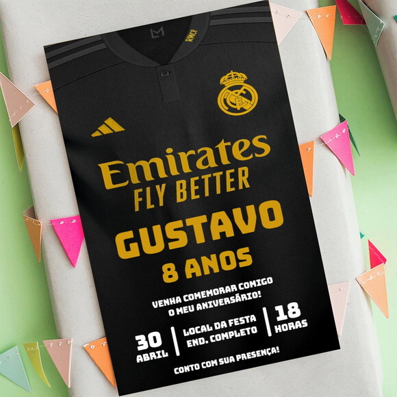 Convite Digital Camisa Real Madrid Jogador Futebol