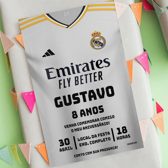 Convite Digital Camisa Real Madrid Jogador Futebol