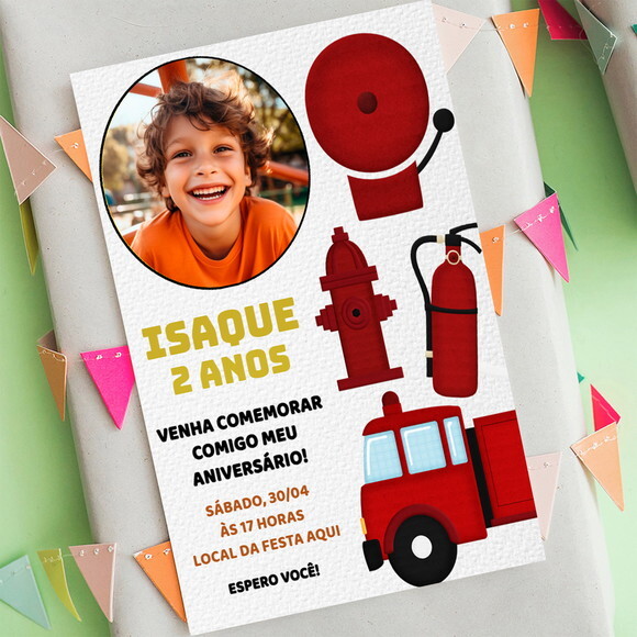 Convite Digital Caminhão Bombeiros com Foto