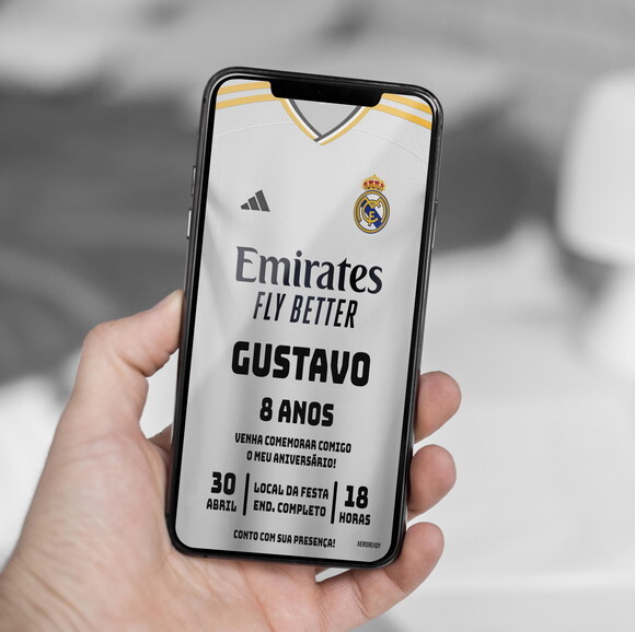 Convite Digital Camisa Real Madrid Jogador Futebol