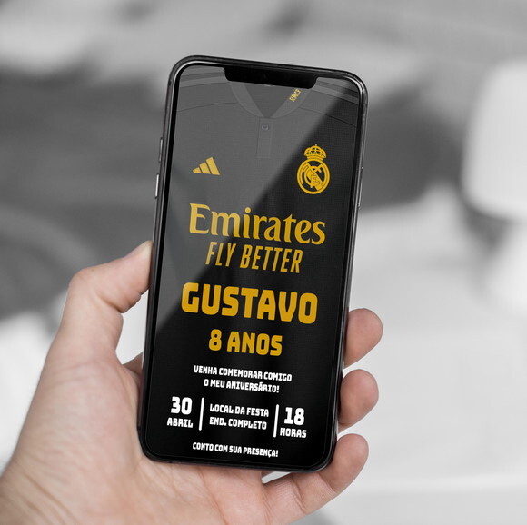Convite Digital Camisa Real Madrid Jogador Futebol