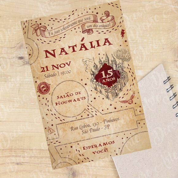Convite Digital Carta de Hogwarts Aniversario Personalizado