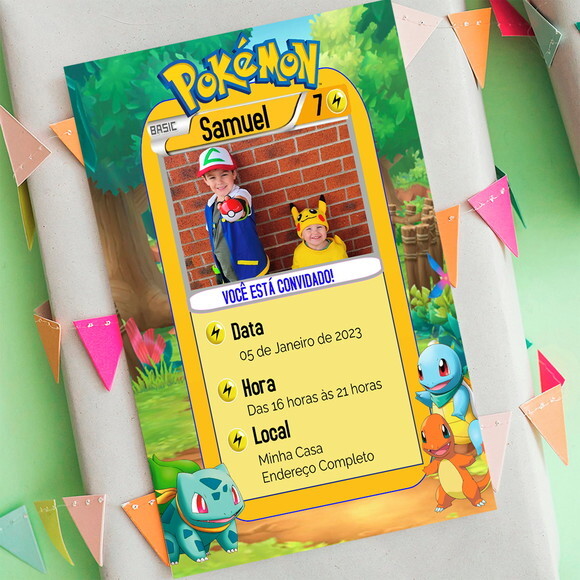 Convite Digital Carta Pokemon com Foto