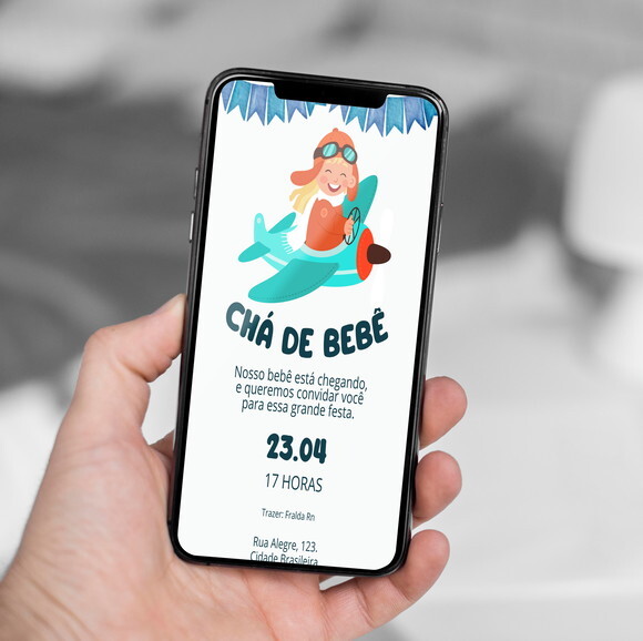 Convite Digital Chá de Bebê o Tempo Voa