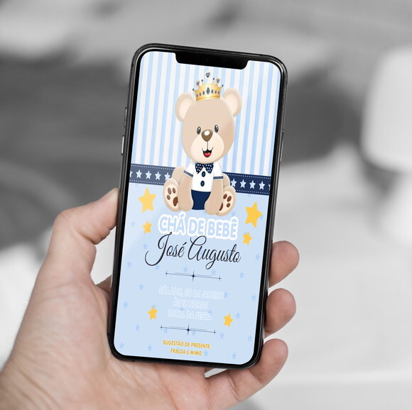 Convite Digital Chá de Bebê Ursinho Principe