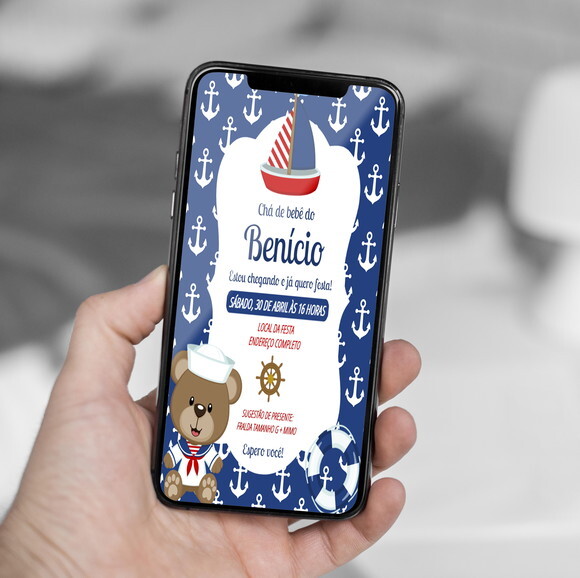 Convite Digital Chá de Bebê Ursinho Marinheiro
