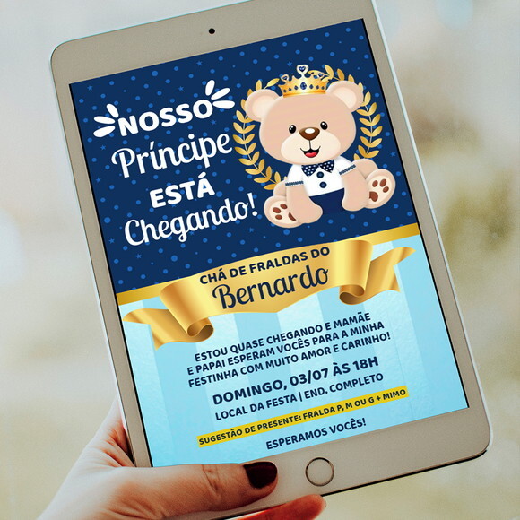 Convite Digital Chá de Bebê Ursinho Real