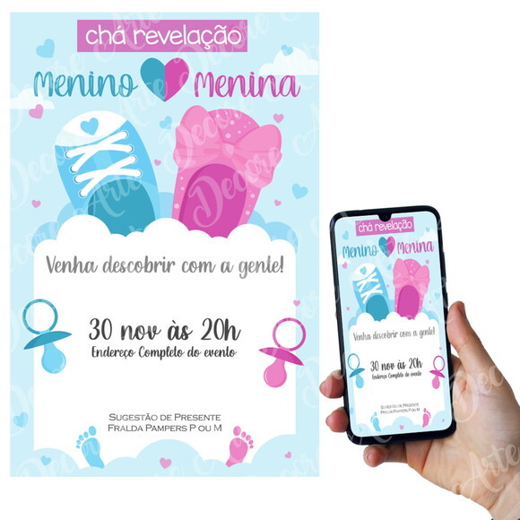 Convite Digital Chá Revelação e Sugestão de Presentes