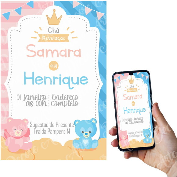 Convite Digital Chá Revelação e Sugestão de Presentes