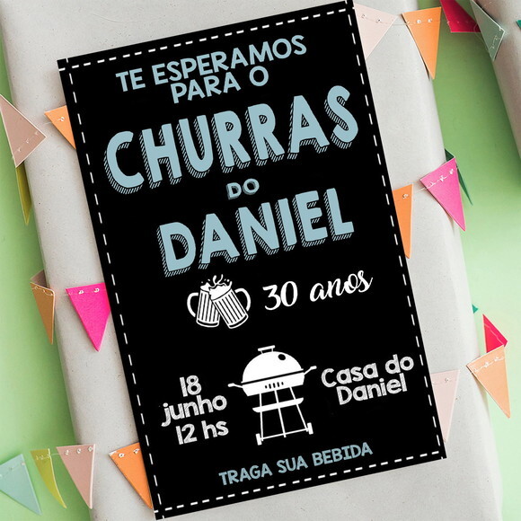 Convite Digital Churrasco Convite de Aniversário Homem