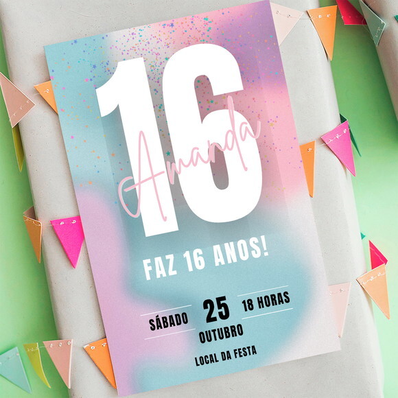 Convite Digital Colorido Jovem 15, 16 17, 18, 19 Anos