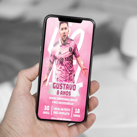 Convite Digital Lionel Messi Jogador de Futebol Rosa