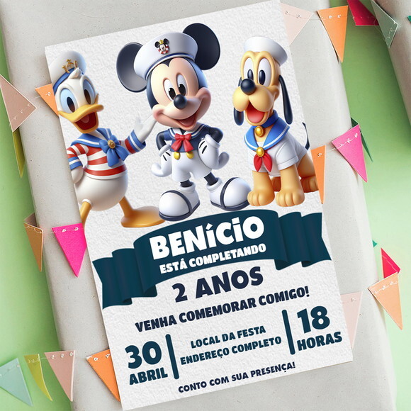 Convite Digital Mickey Marinheiro Capitão