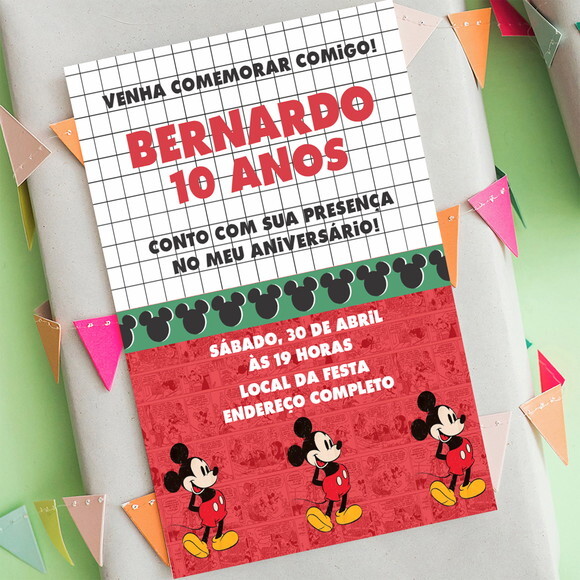 Convite Digital Mickey Mouse Retrô
