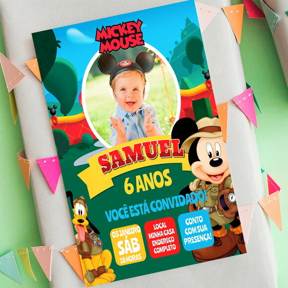 Convite Digital Mickey Safari Aniversário Turma do Mickey