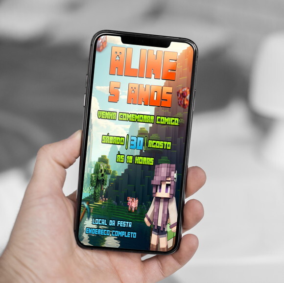 Convite Digital Minecraft Menina