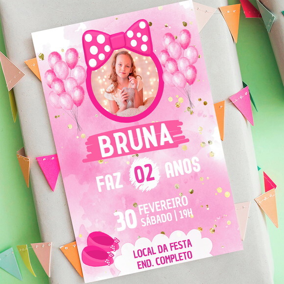 Convite Digital Minnie com Foto