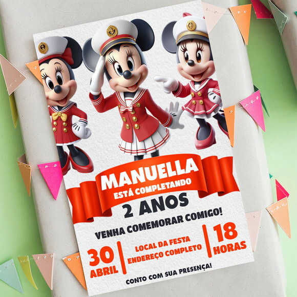 Convite Digital Minnie Mouse Marinheira Capitã